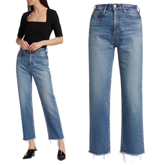 NEW Moussy Vintage Evelyn Straight High Wide Crop Frayed Jeans Blue Size 26 NWT - Picture 13 of 16